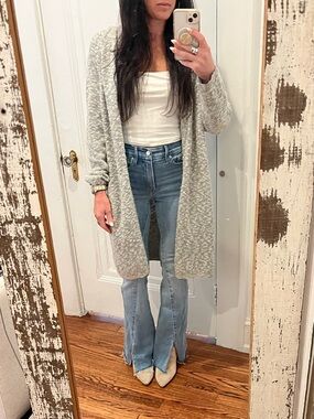 Lush Gray Open-Front Long Cardigan